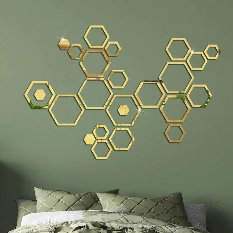 Hexagonal Mirror Stickers 24pcs Acrylic 3d Bedroom Self-adhesive Decoration Home