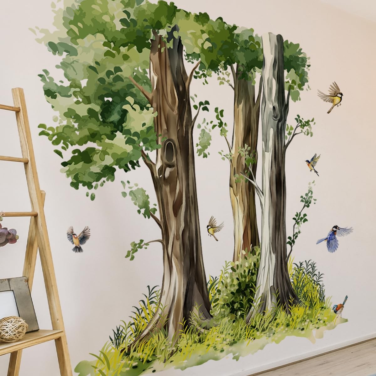Large Green Trees Wall Decals with Flying Birds for Living Room Bedroom, 49.2…