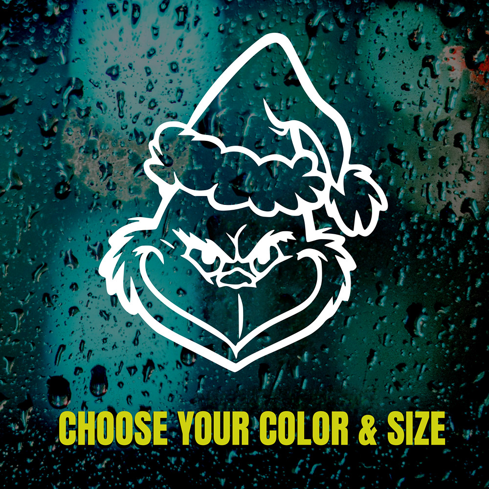 Grinch Face Christmas Sticker | Funny Holiday Vinyl Decal Car Truck Window Decor