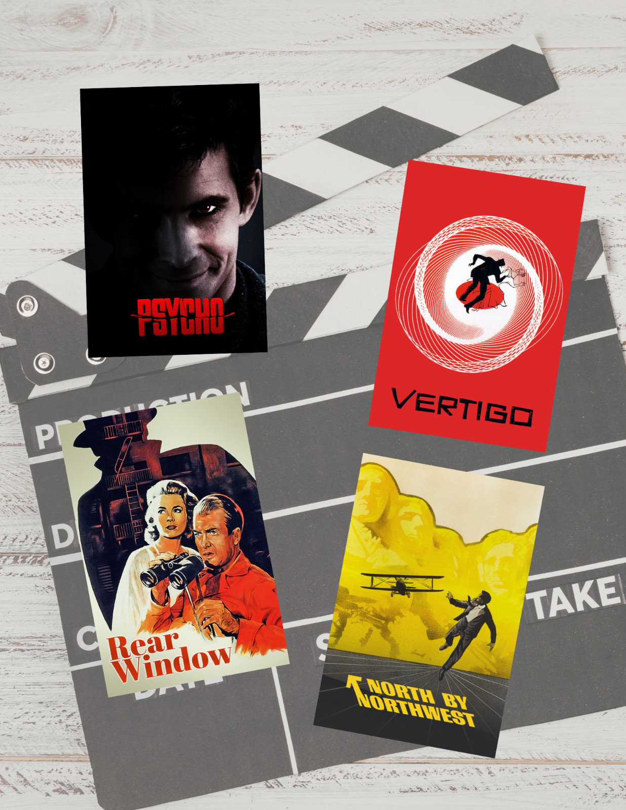 Alfred Hitchcock Movie Poster Style 4pc Sticker Pack