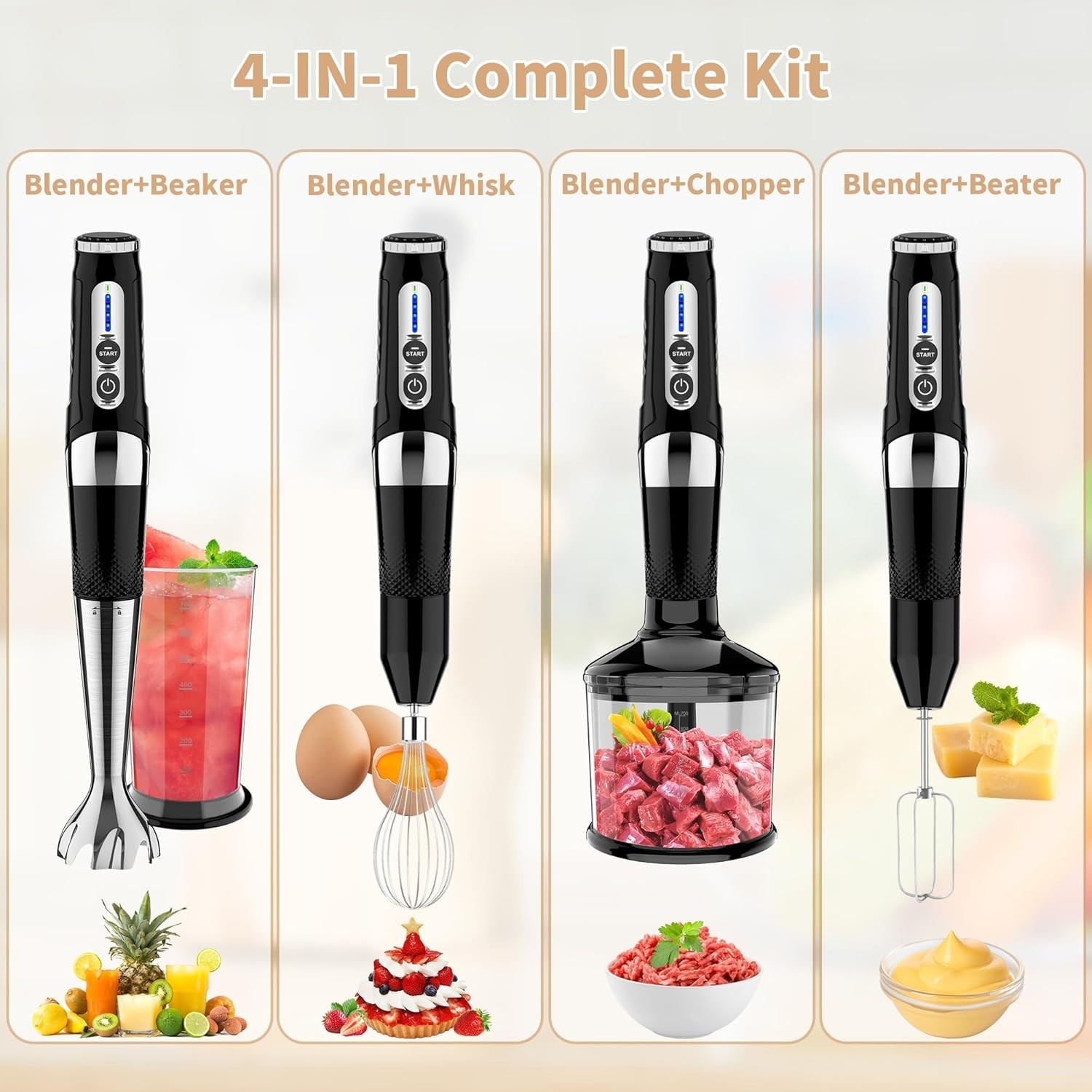Toogel Cordless Immersion Blender, 4-in-1 Electric Hand Blender with 21-Speed…