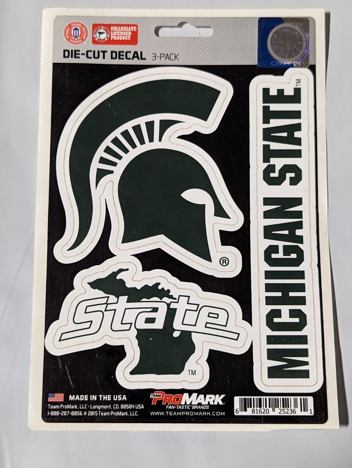 Michigan St Spartans 3-Pack Die-cut Decals Stickers Sheet Measures 5" x 7" New!