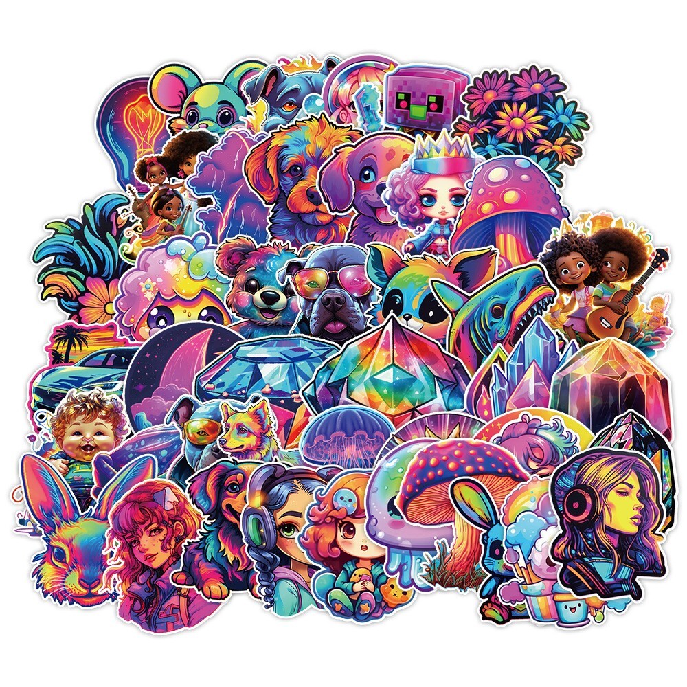 50 Pcs Stickers Variety Neon Style Skateboard Luggage Phone Car Helmet Decal