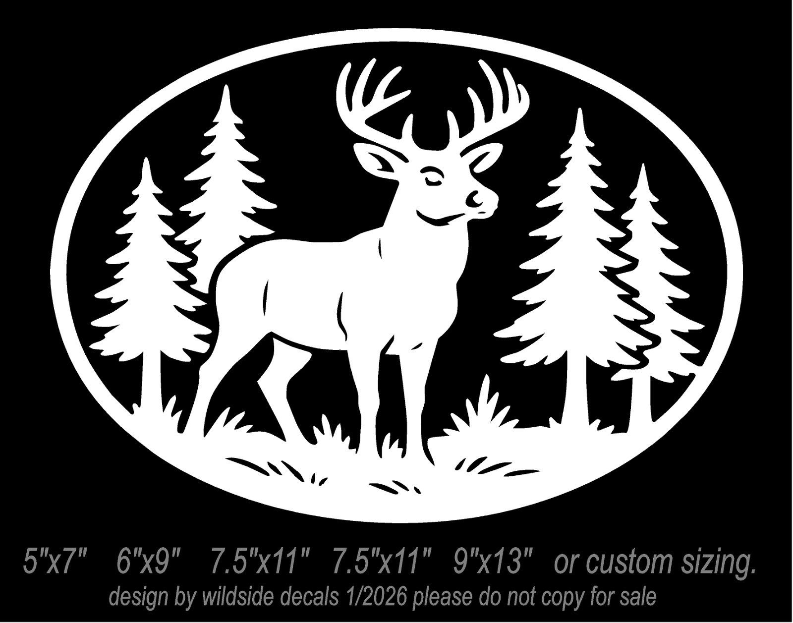Forest Scene Vinyl Decal Deer in Woods Oval car truck window sticker graphic
