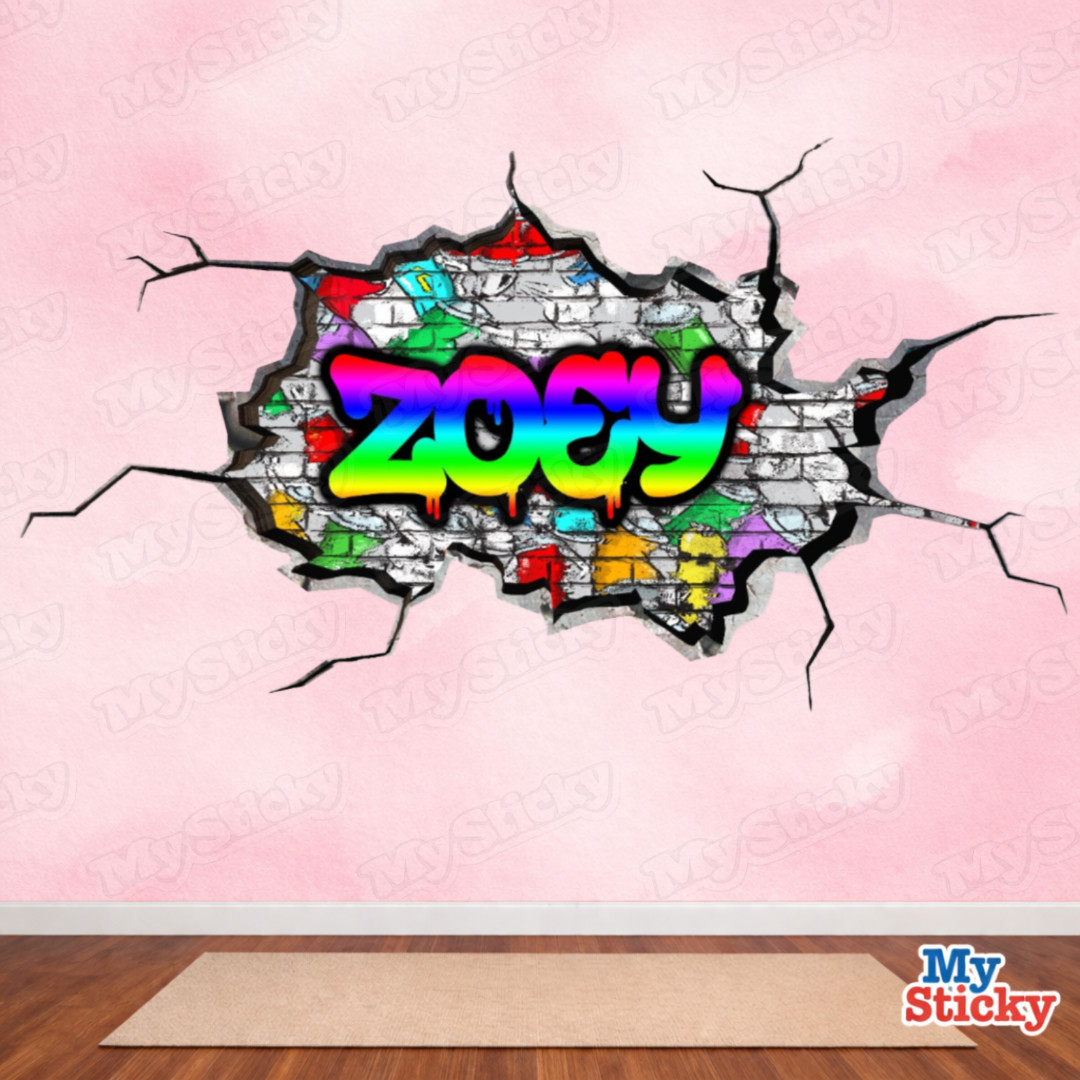 Custom Graffiti Name Wall Decal 3D Brick Breakthrough Personalized Room Sticker