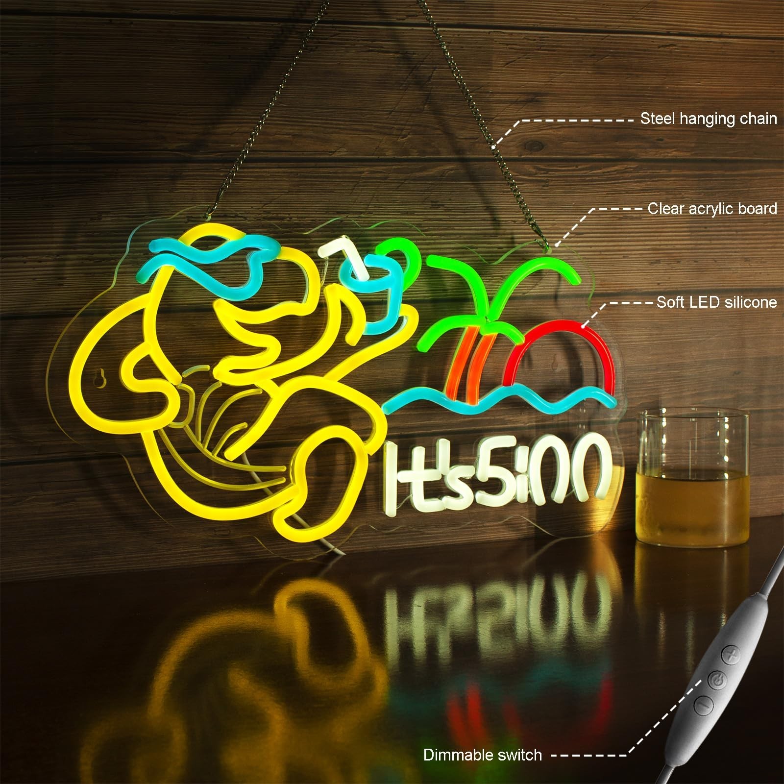 Turtle Have A Drink Neon Signs for Wall Decor, Its 5 00 O'clock Led Neon Ligh…