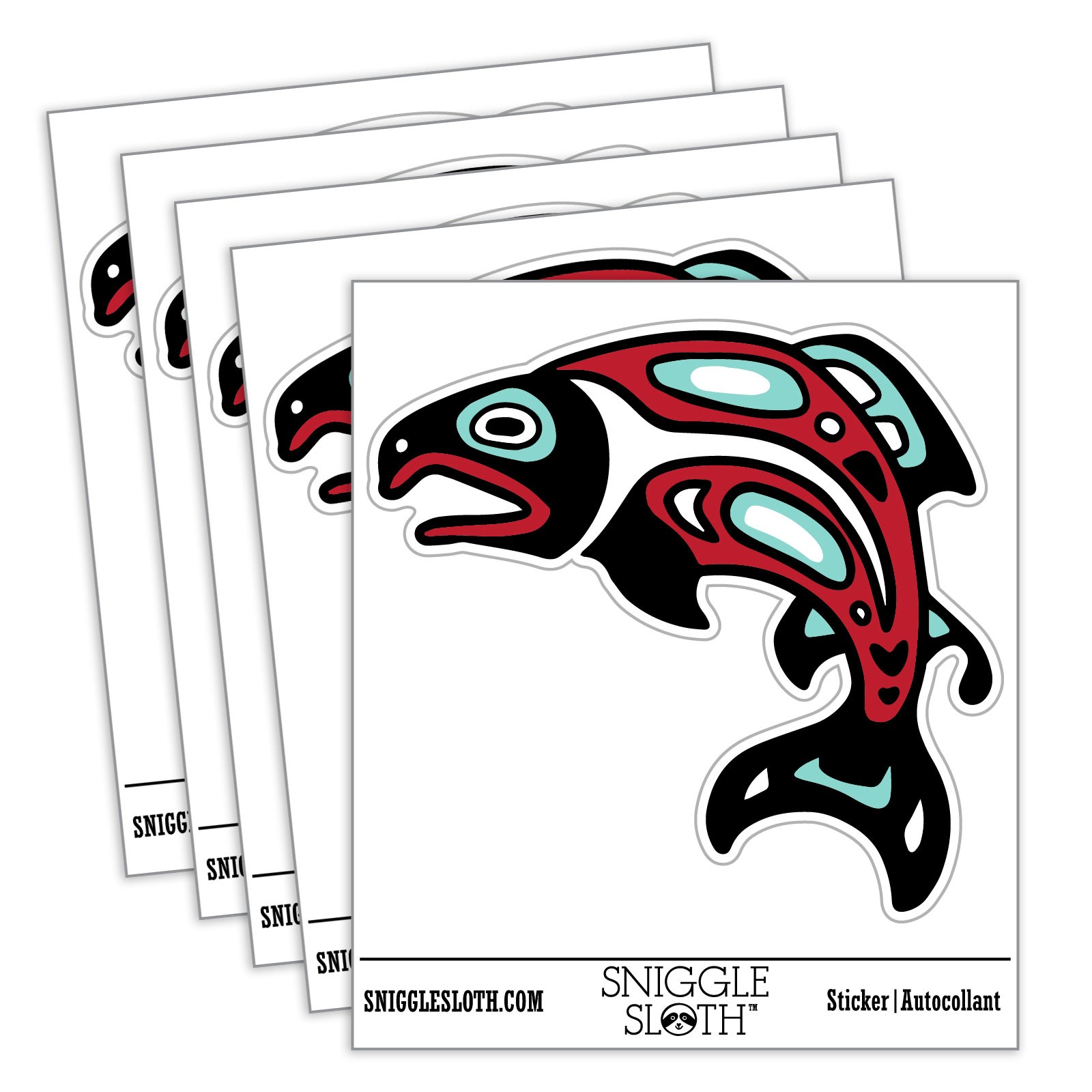 Tribal Native Salmon Totem Waterproof Vinyl Decal Sticker Set – 5 Pack