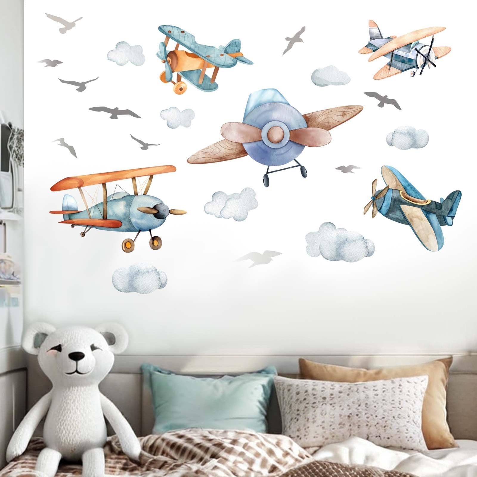 Airplane Wall Stickers – Aircrafts Wall Decals – Kids Baby Boys Nursery Child…