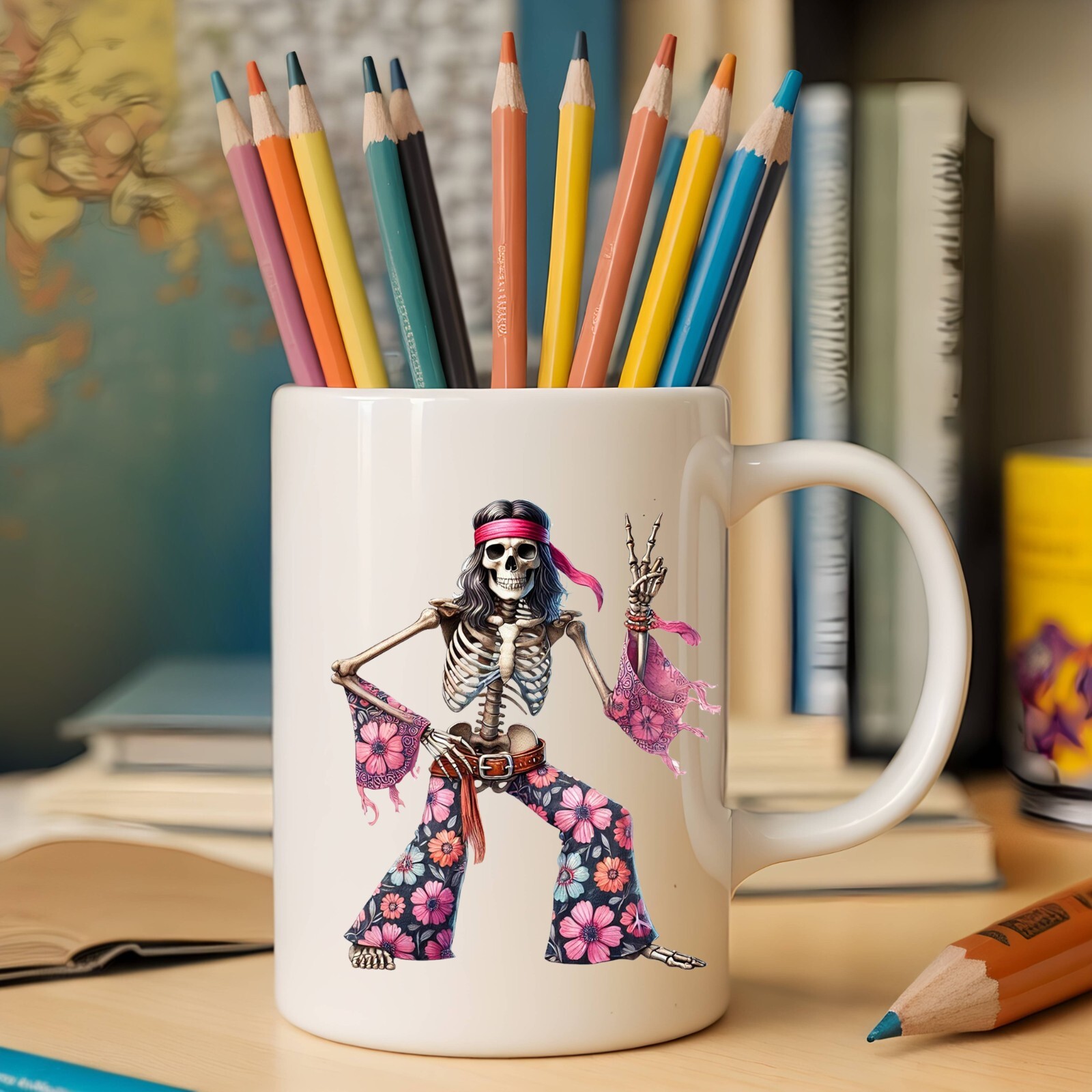 Peace Hippie Skeleton UV DTF Transparent Sticker / Decal
