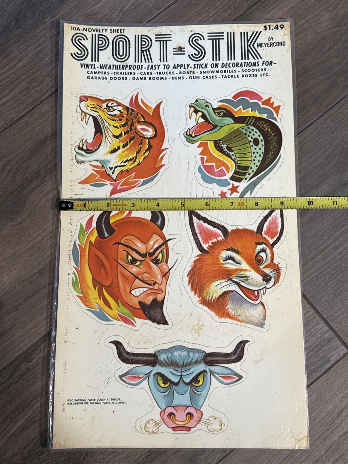 Vintage 1960s 1970s NOS Decal Metercord Sport-Stik Novelty 5 Stickers on Sheet