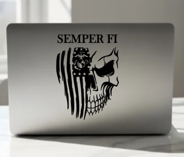 Semper Fi USMC Marines EGA American Flag Skull Vinyl Decal Die Cut Sticker