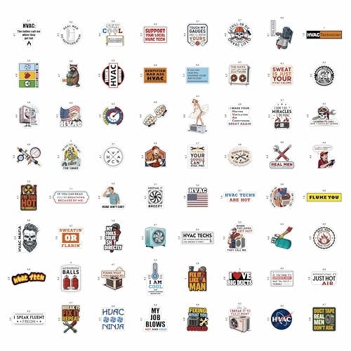 100 HVAC Stickers for Hard Hats, Water Bottles, Laptops & Toolboxes