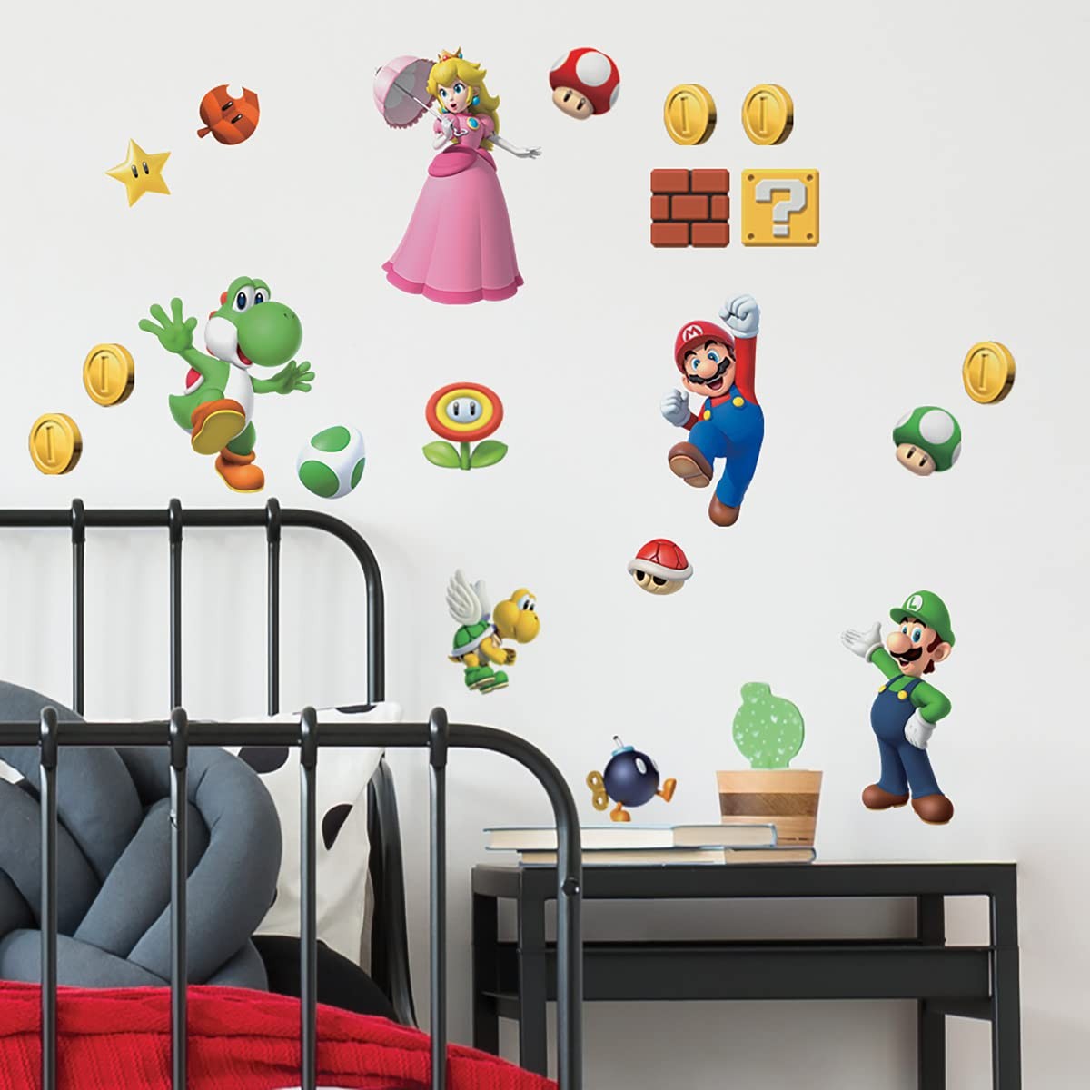 Super Mario Brothers Peel and Stick Wall Decals, 20 Decal Set, Vinyl, Red, Bl…