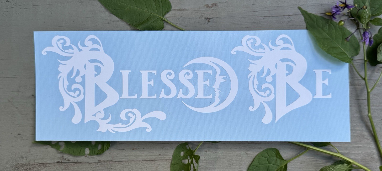 Wiccan BLESSED BE Moon Decal White Matte Oracle 651 Vinyl Sticker Window Laptop