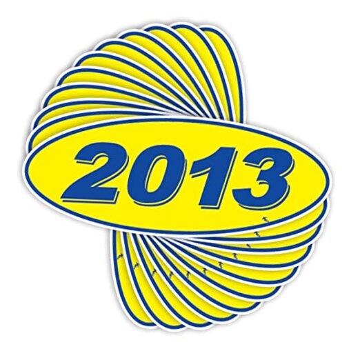 Versa Tags Oval Model Year Car Dealer Window Stickers Proudly 2013 Blue/Yellow