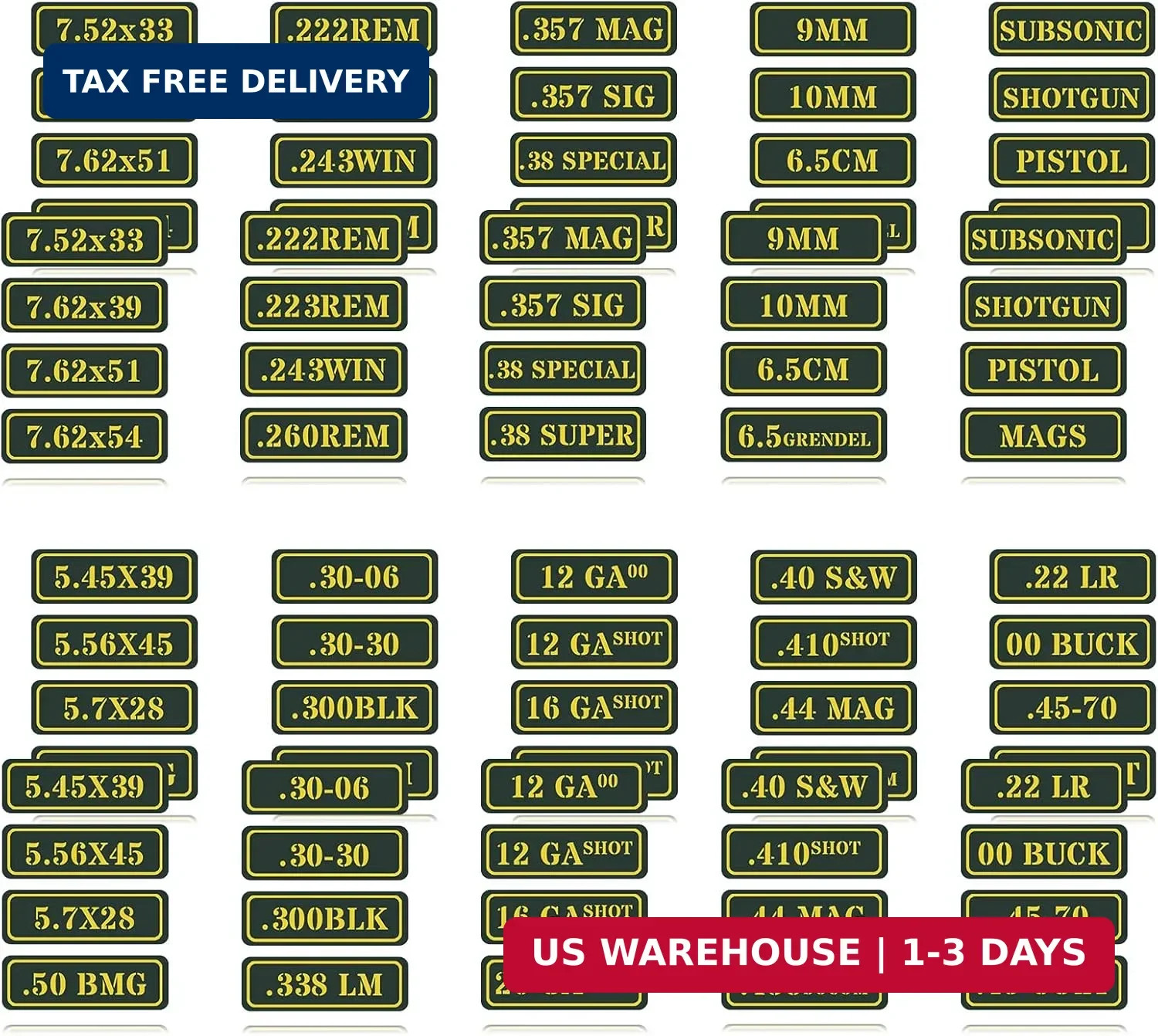 Ammo Can Vinyl Sticker Set Decal Label .410 .44 .45-70 .22 .223 .308 9MM .380 .4
