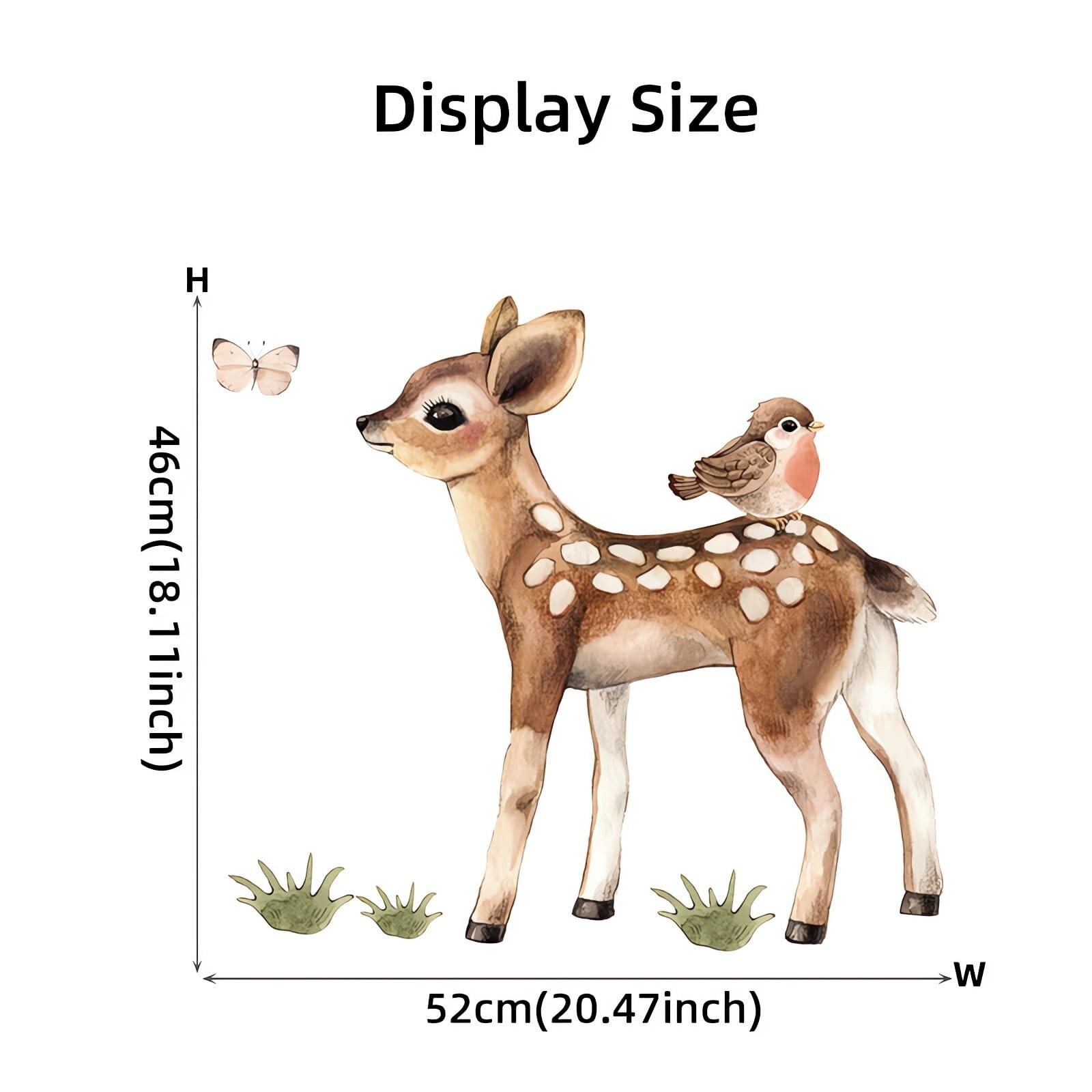 Cute Fawn and Bird Butterfly Deer Wall Stickers, sacinora Cartoon Jungle Anim…