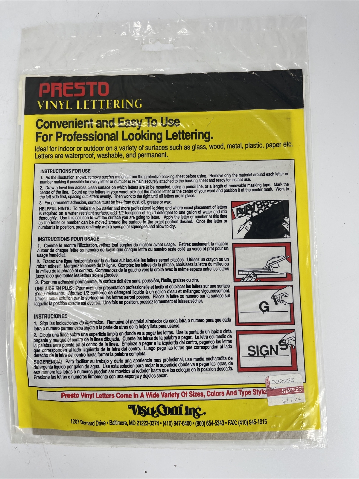 Presto Vinyl Lettering Solid Vinyl Sheets Foil Vivid Yellow #06167