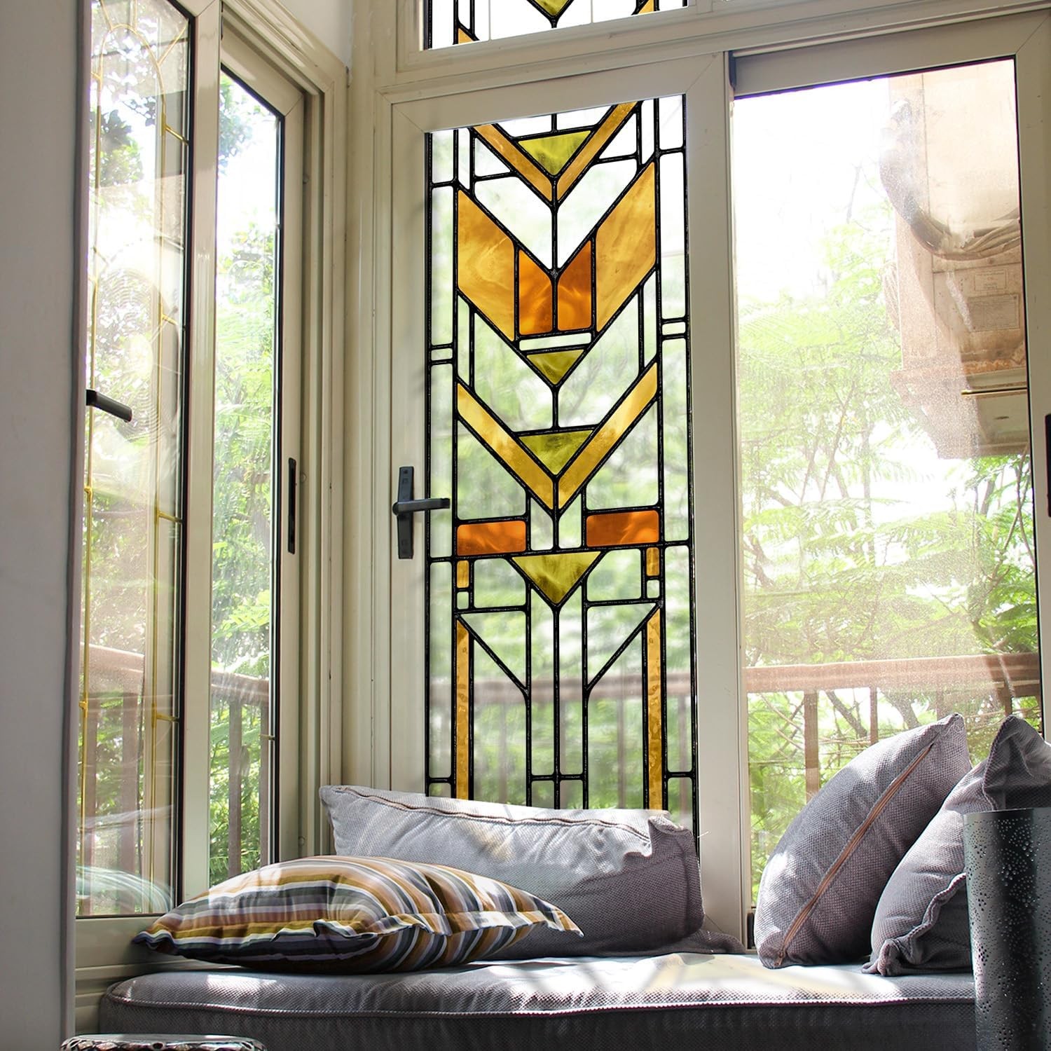 Faux Stained Glass Effect Transparent Window Film Original Hand Drawn Static US