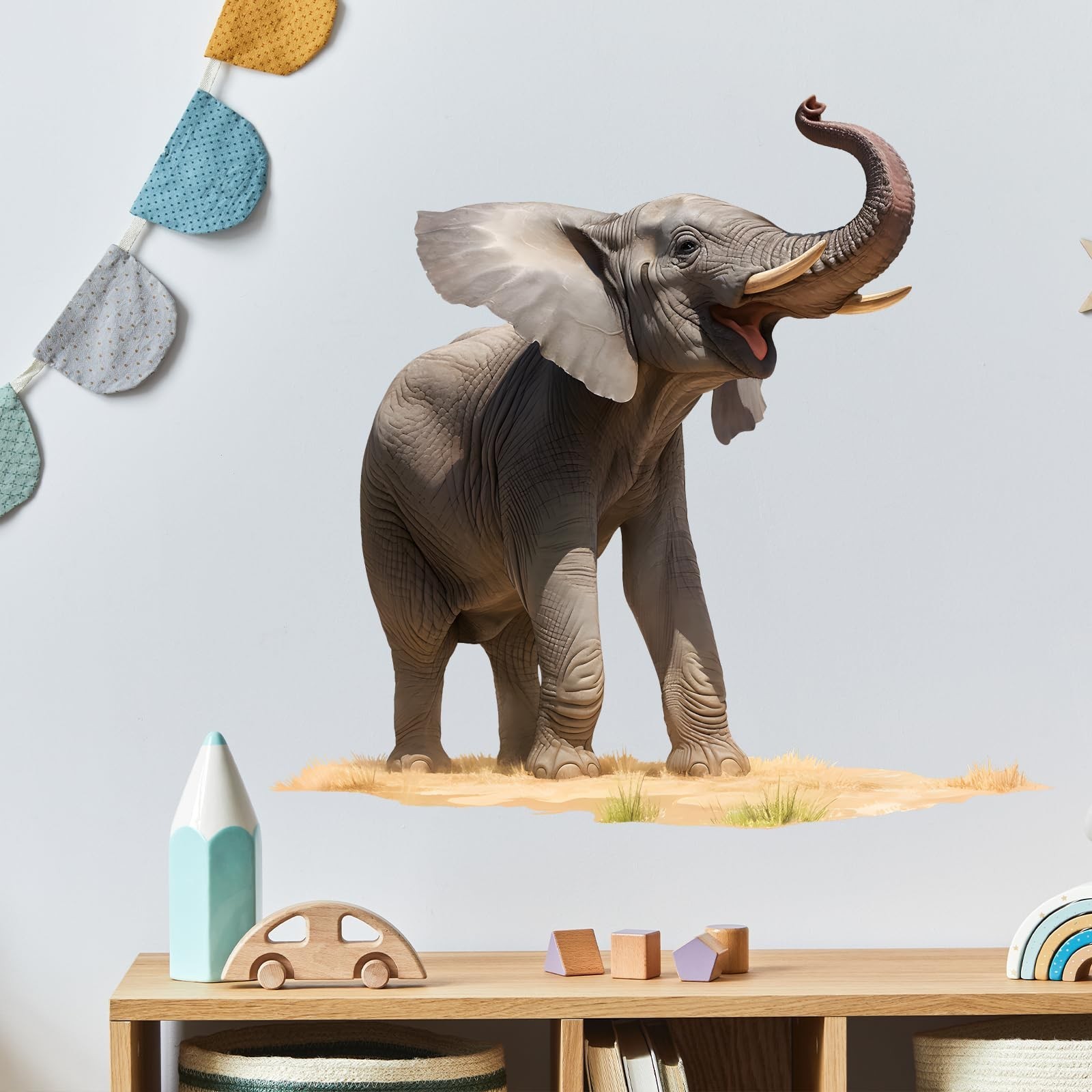 Lifelike Standing Elephant Wall Decal Nursery Tropical Animal Wall Sticker Re…