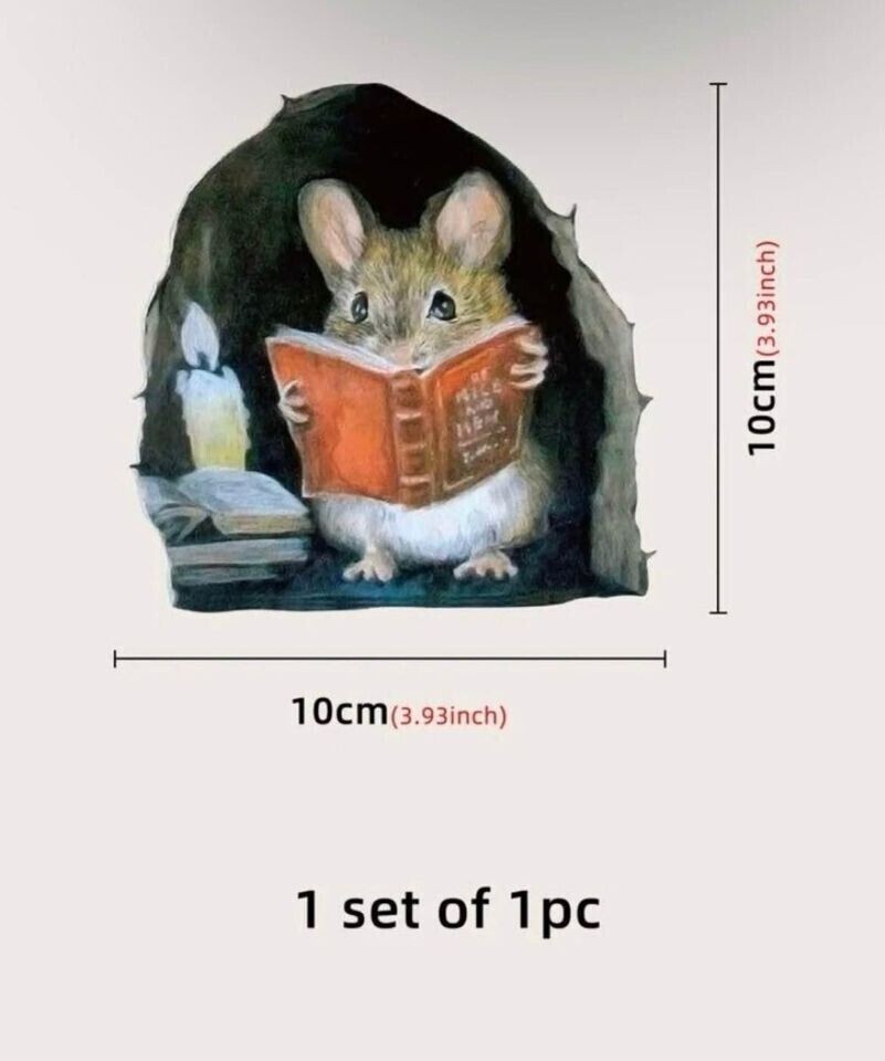 3D Mouse Hole Realistic Wall Sticker Mouse in a Hole Wall Decal Fun Art