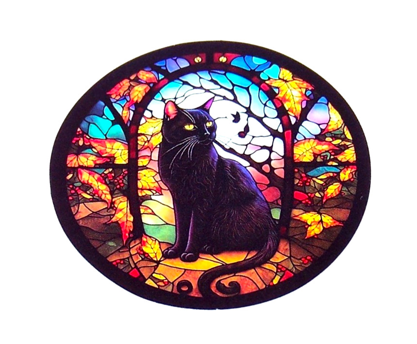 STAINED GLASS – Die Cut Sticker Decal Stained Glass Black Cat