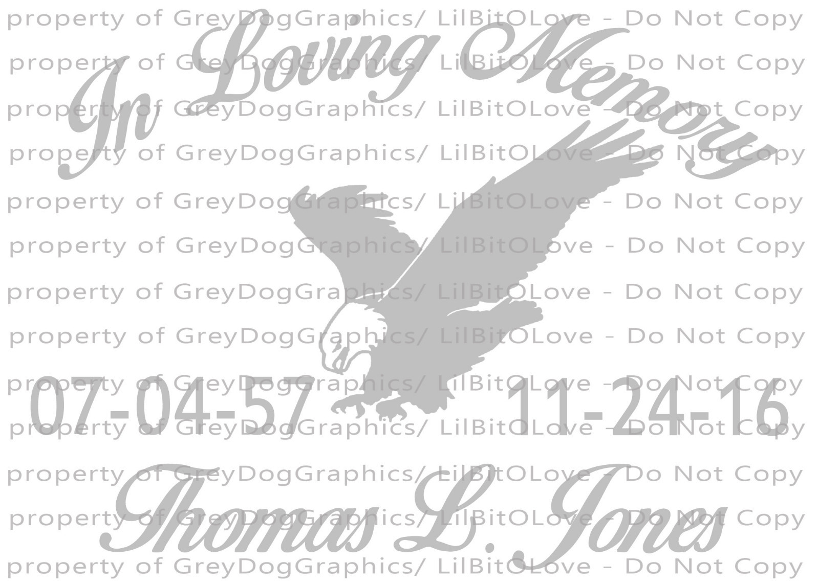 PERSONALIZED IN LOVING MEMORY VINYL DECAL WITH EAGLE WITH NAMES AND DATES