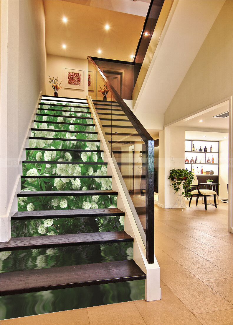3D White Flower ZHU476 Stair Risers Decoration Photo Mural Vinyl Wallpaper Amy