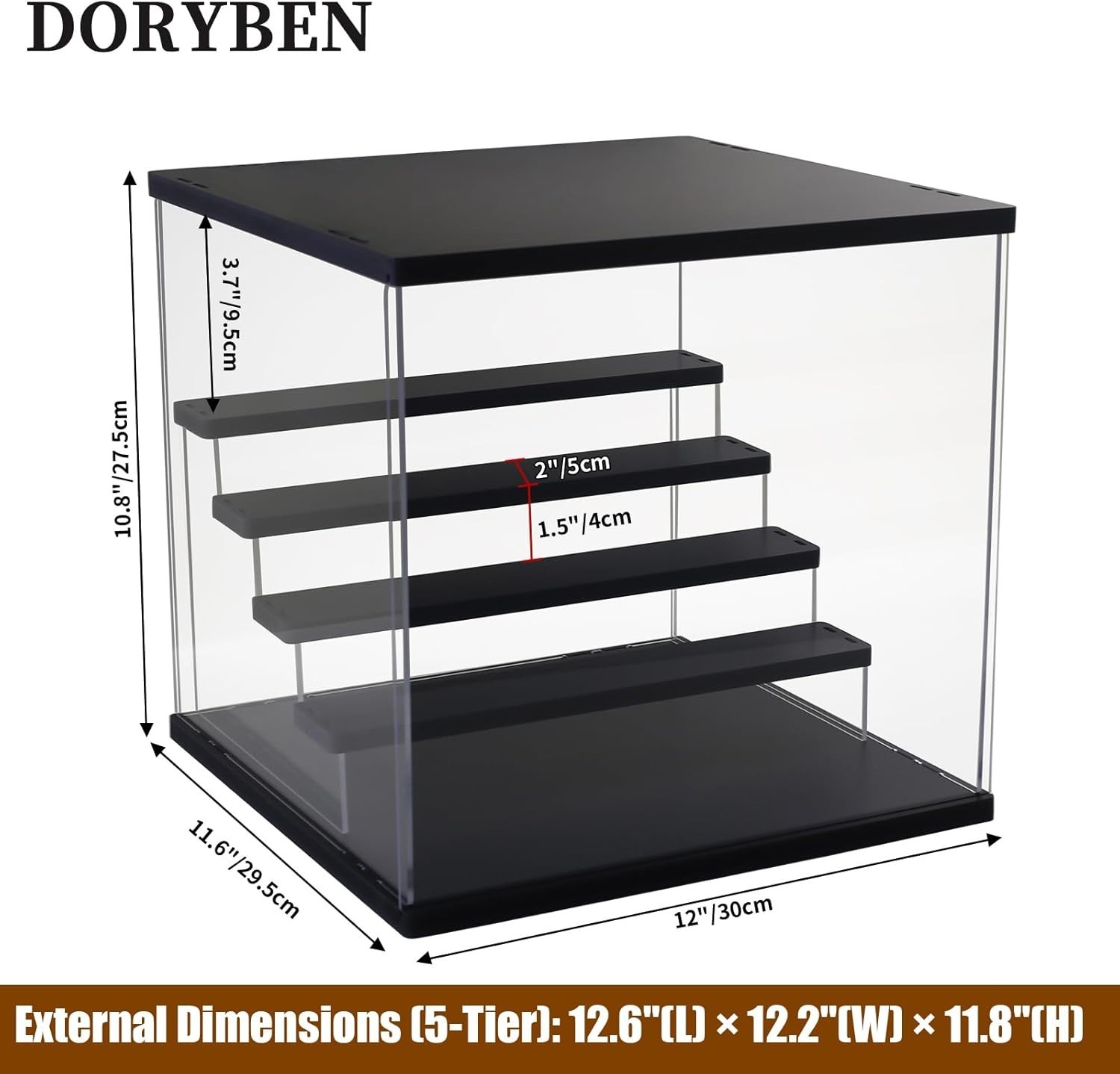 Adjustable LED Acrylic Display Case, 5-Tier Dustproof Showcase for Action Figure