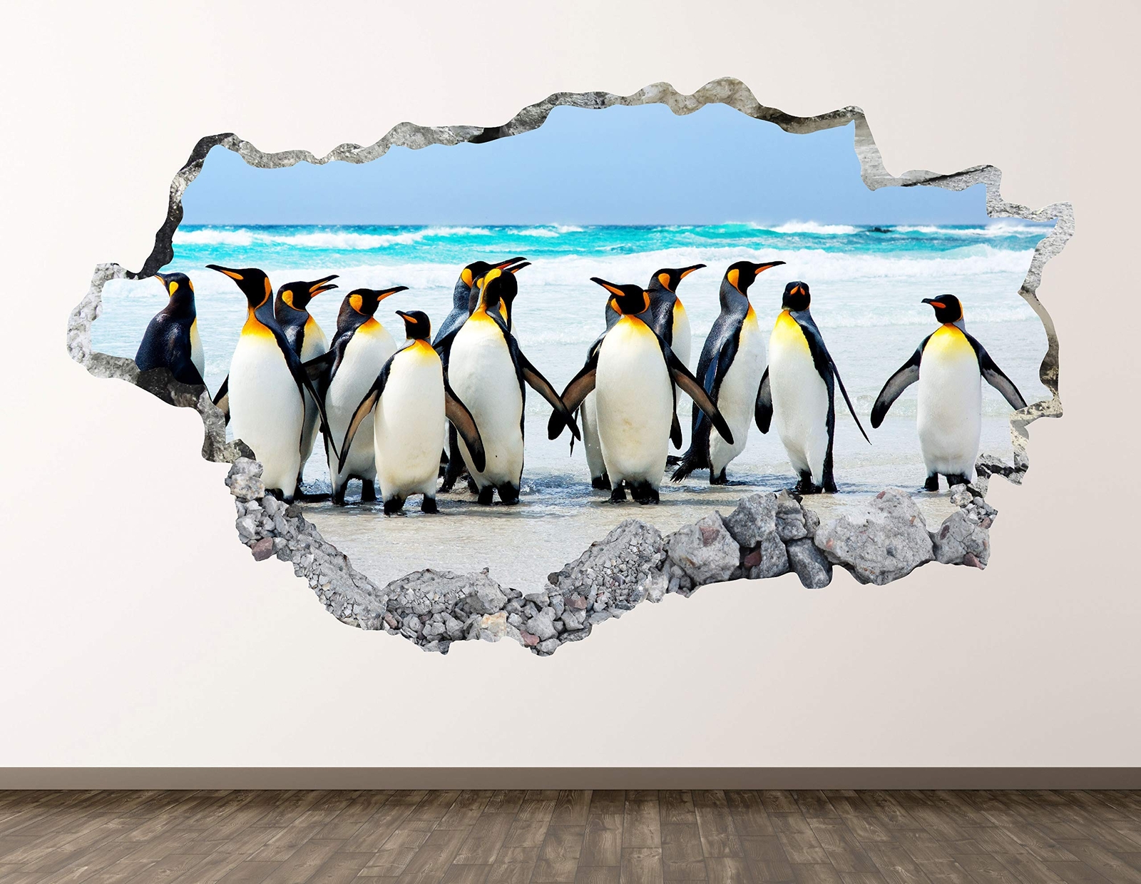 Penguins Wall Decal Art Decor 3D Smashed Arctic Sea Animals Sticker Poster Ki…
