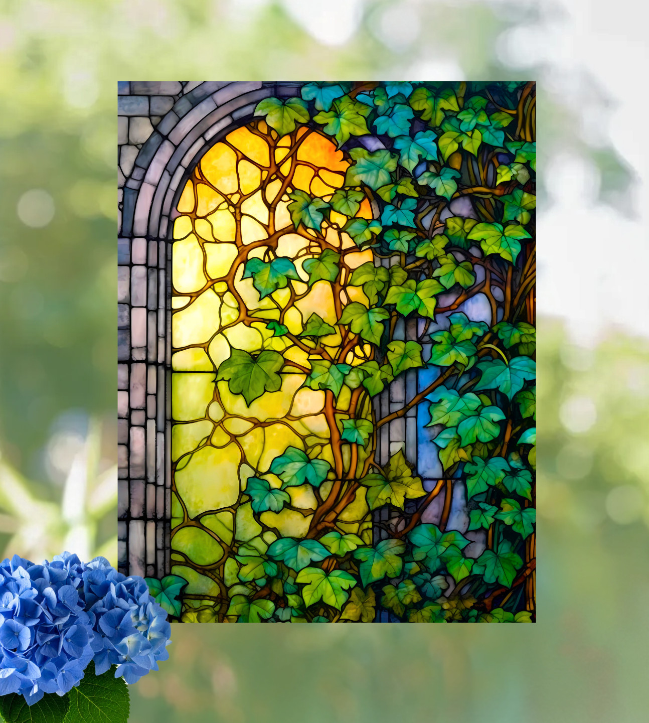 Ivy Trellis Faux Stained-Glass WINDOW CLING Suncatcher Size 10.6" Vinyl