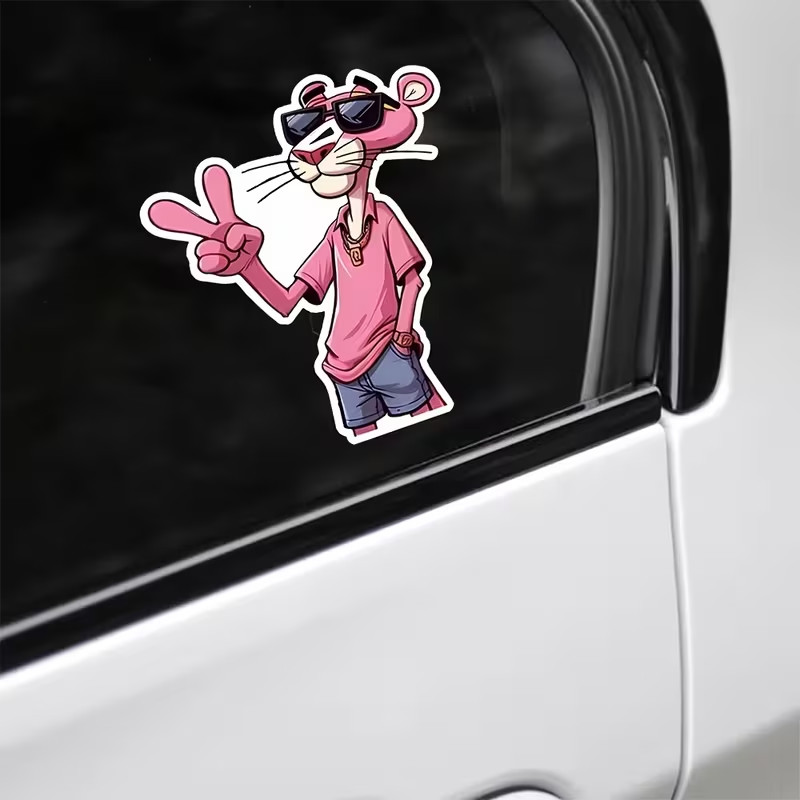 5" Pink Panther Vinyl Sticker Waterproof UV-Resistant Decal with Iconic Peace
