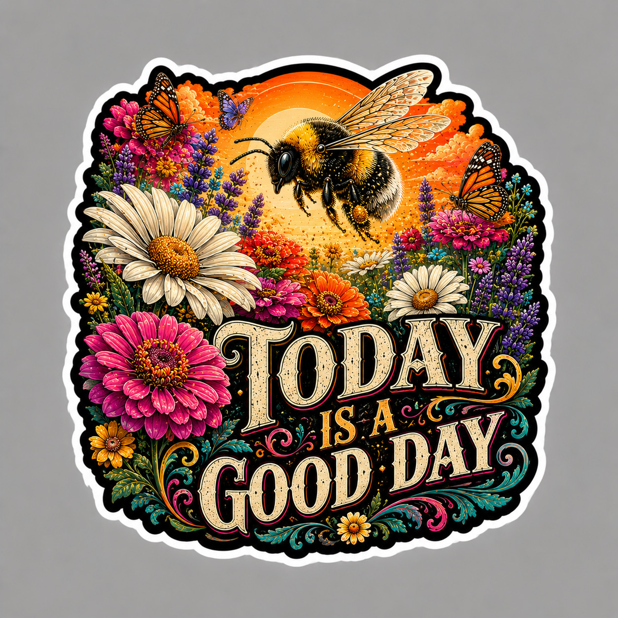 Bumble Bee Sticker Vinyl Decal Today Is A Good Day Floral Positive Garden Gift