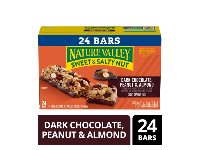 Nature Valley Sweet and Salty Nut Bars and Dark Chocolate Peanut Almond 24 Bars.