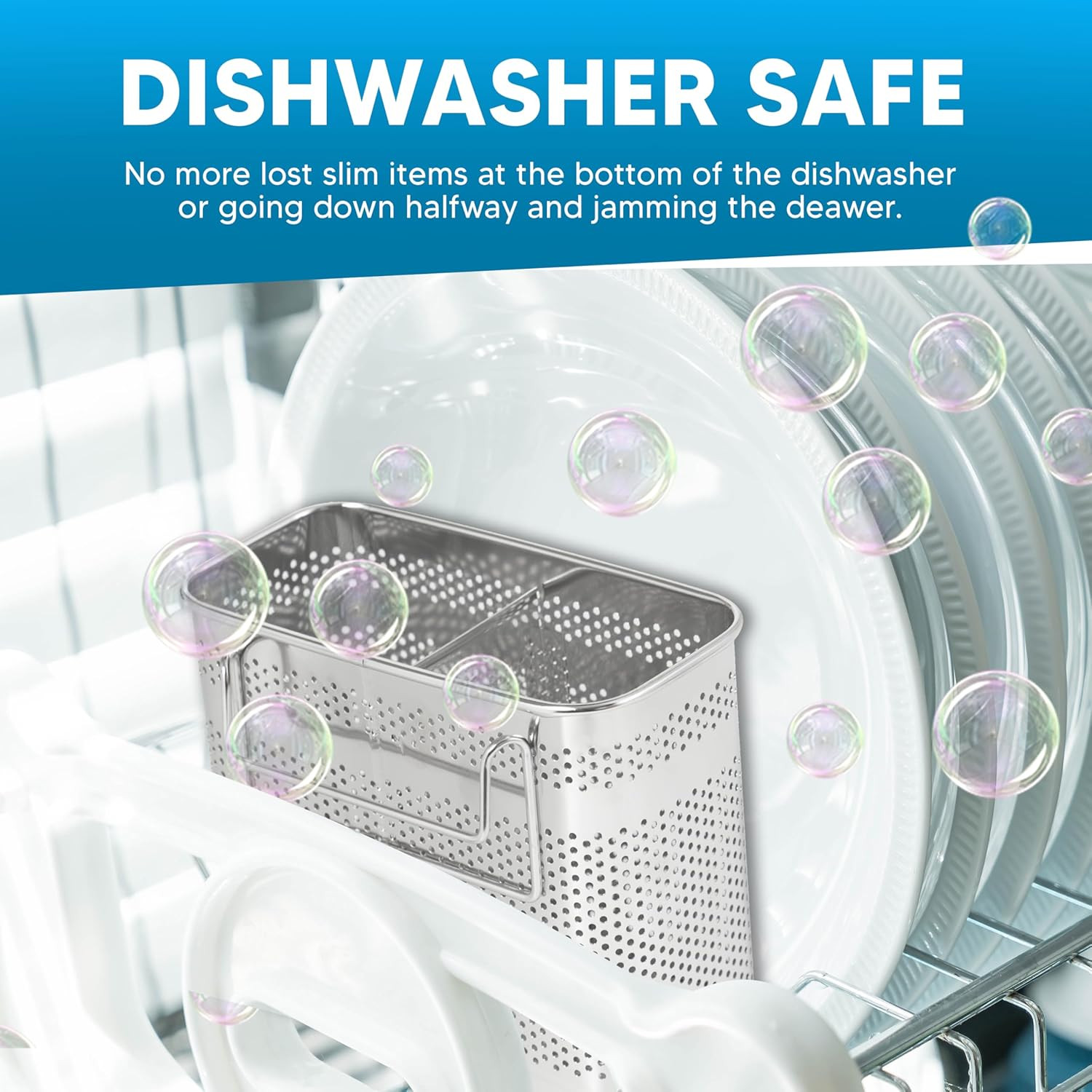 Silverware Drying Basket, Hanging Rectangular Utensil Holder with 2 Compartments