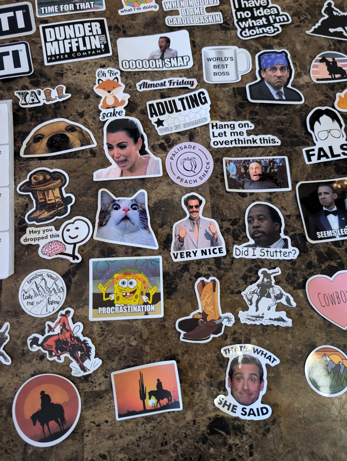 Lot Of Miscellaneous Stickers Western, Memes, Horses, The Office, Yeti, Etc