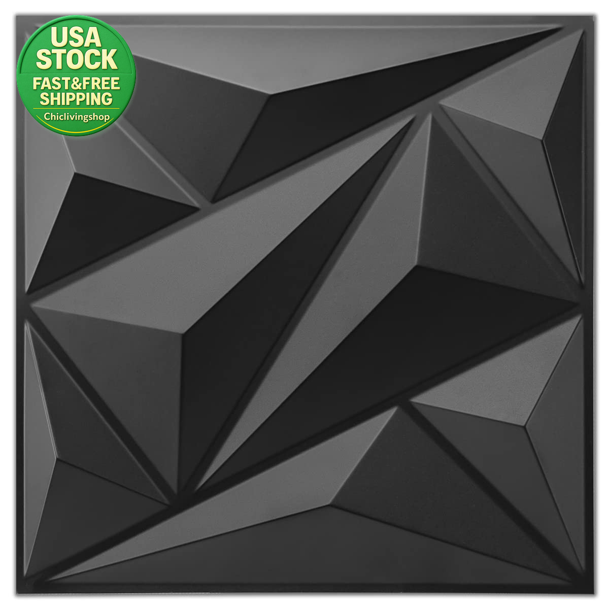 3D Wall Panel Diamond 33 Pack Textured PVC Cover 32 Sq Ft Black 12X12