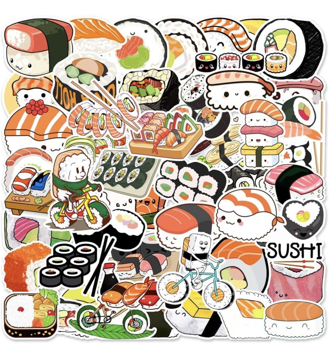 Sushi Kawaii Bento Cute Stickers 50 Pcs, Die Cut – US SELLER Gohan Kappa Maki