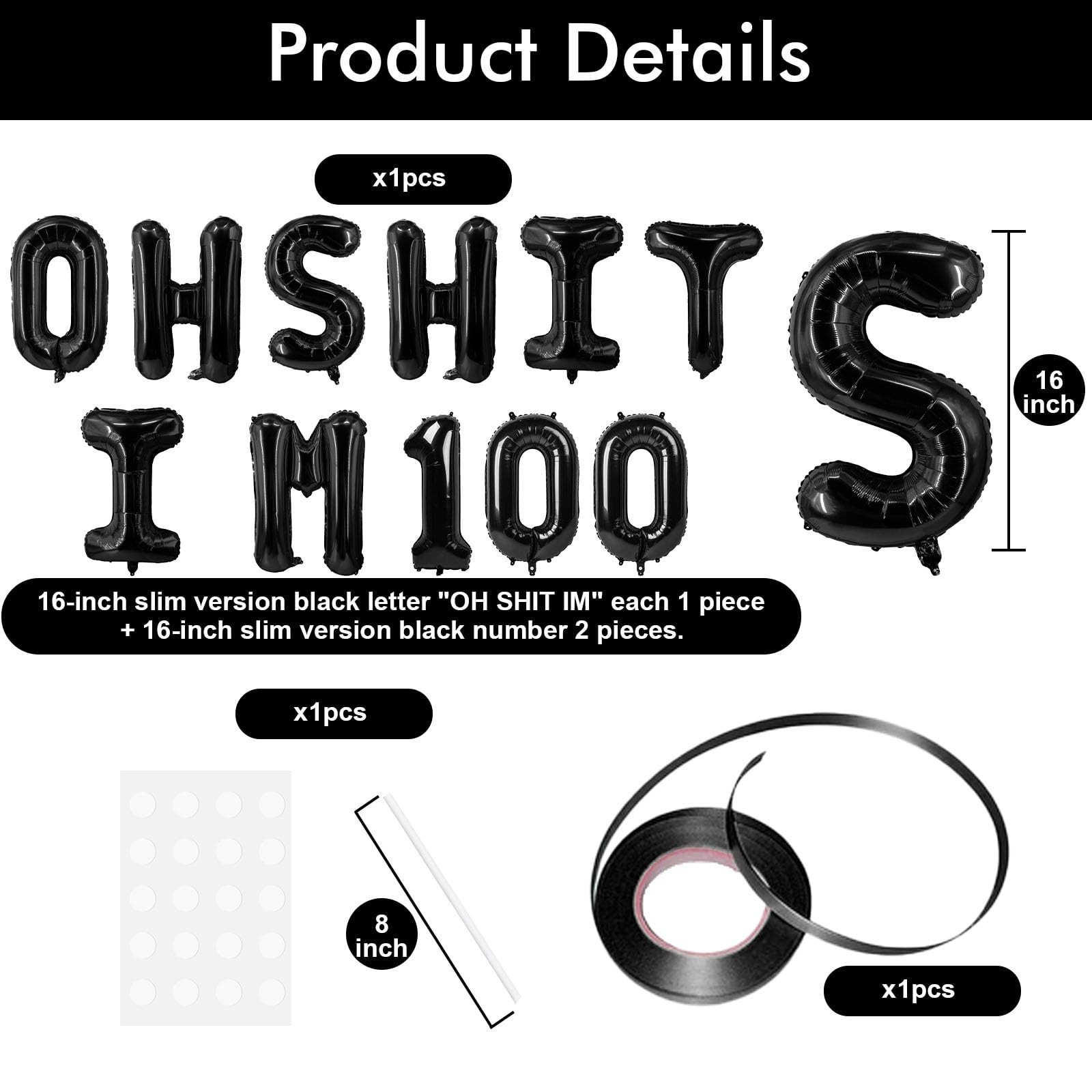 Oh I’m 100! Latex Balloons 16 Inch Black Hallo One Hundred Cheers to 100 Y