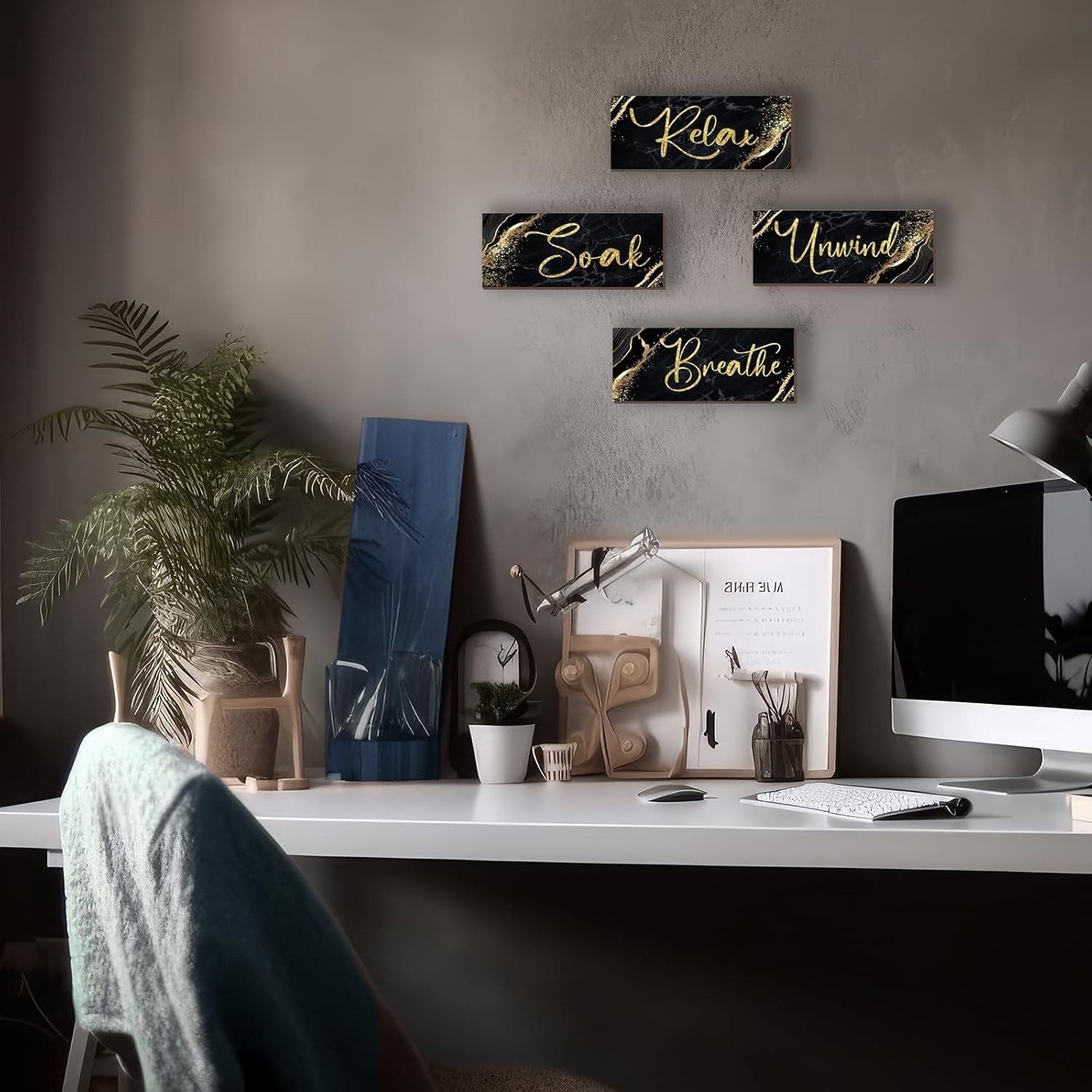Luxury Black and Gold Wooden Wall Decor – Rustic Marble Style Art for Relaxation
