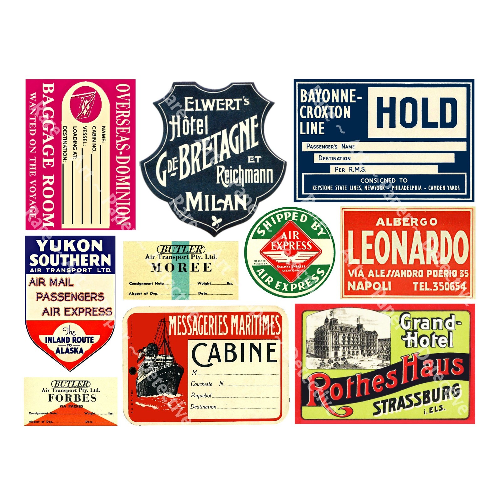 Travel Label Stickers, Luggage Labels & Baggage Tags, Reproduction Sticker Sheet