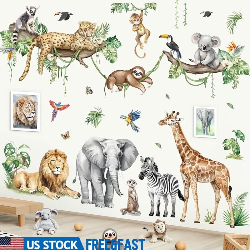 Jungle Animals Wall Decals Stickers Kids Room Nursery Decor Removable Waterproof