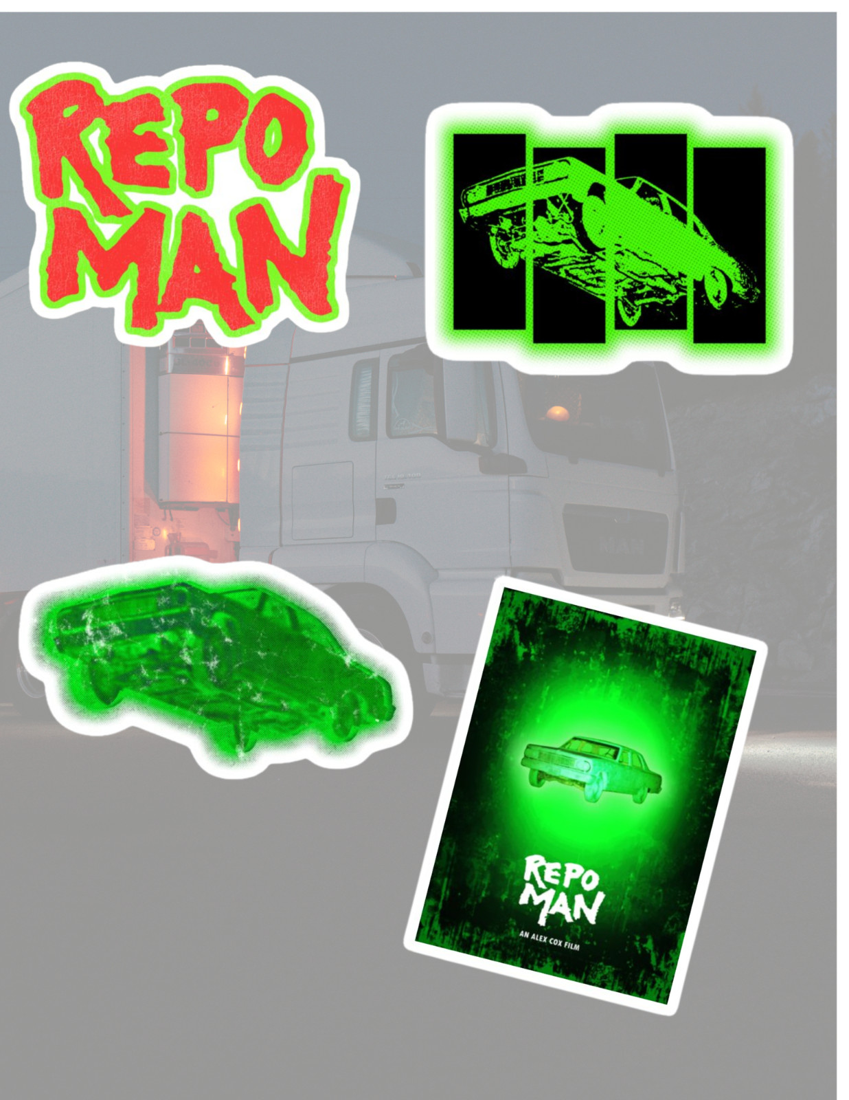 Repo Man 80's Movie 4pc Sticker Pack