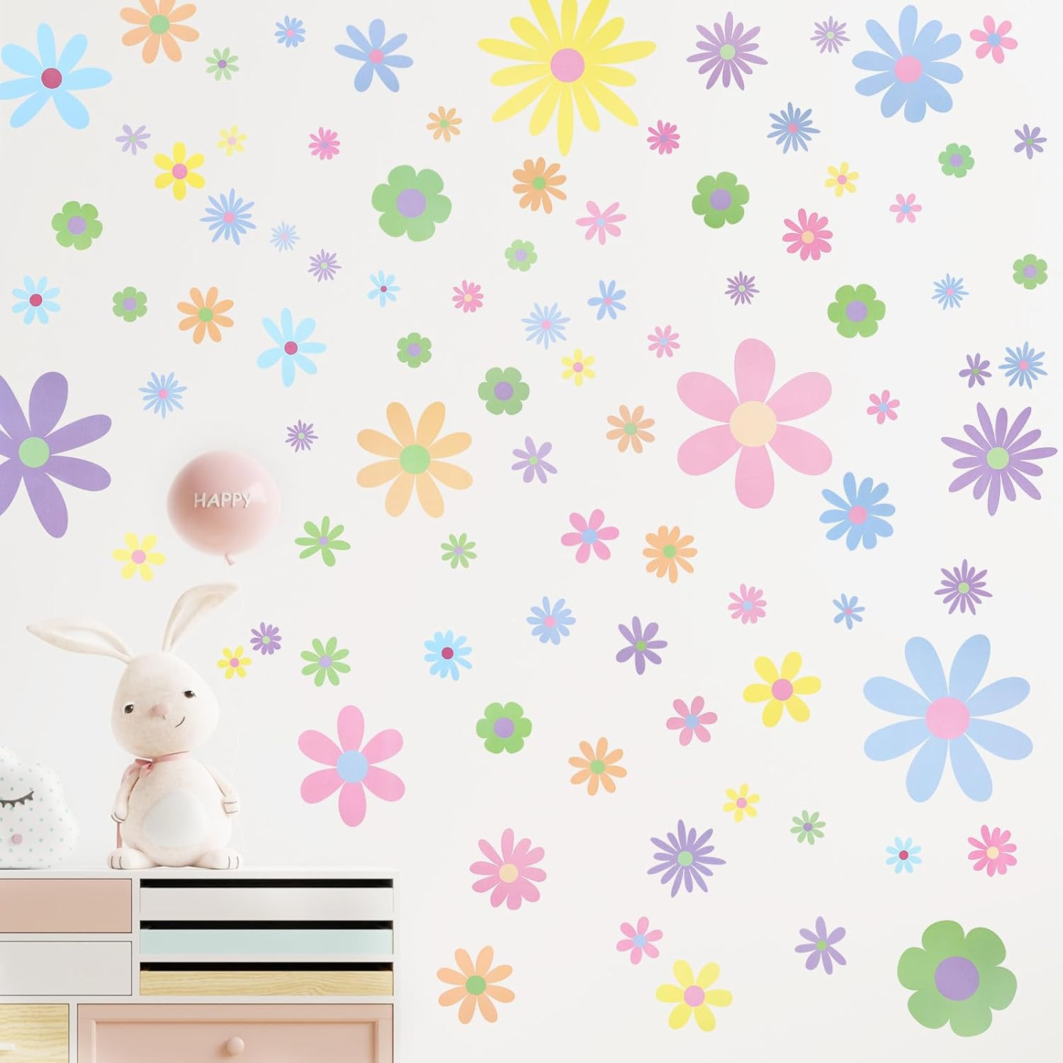 90 Pcs Daisy Wall Decal Alphabet Vinyl Wall Decals Boho Decal Daisy Stickers Boh