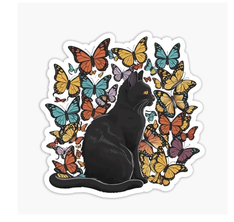 Lot Of 7 Black Cat And Butterfly Sticker Decals- 5 Inches