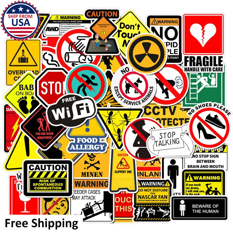 50PCS Funny Warning Caution Danger Signs Vinyl Decal Stickers Pack Laptop Phone