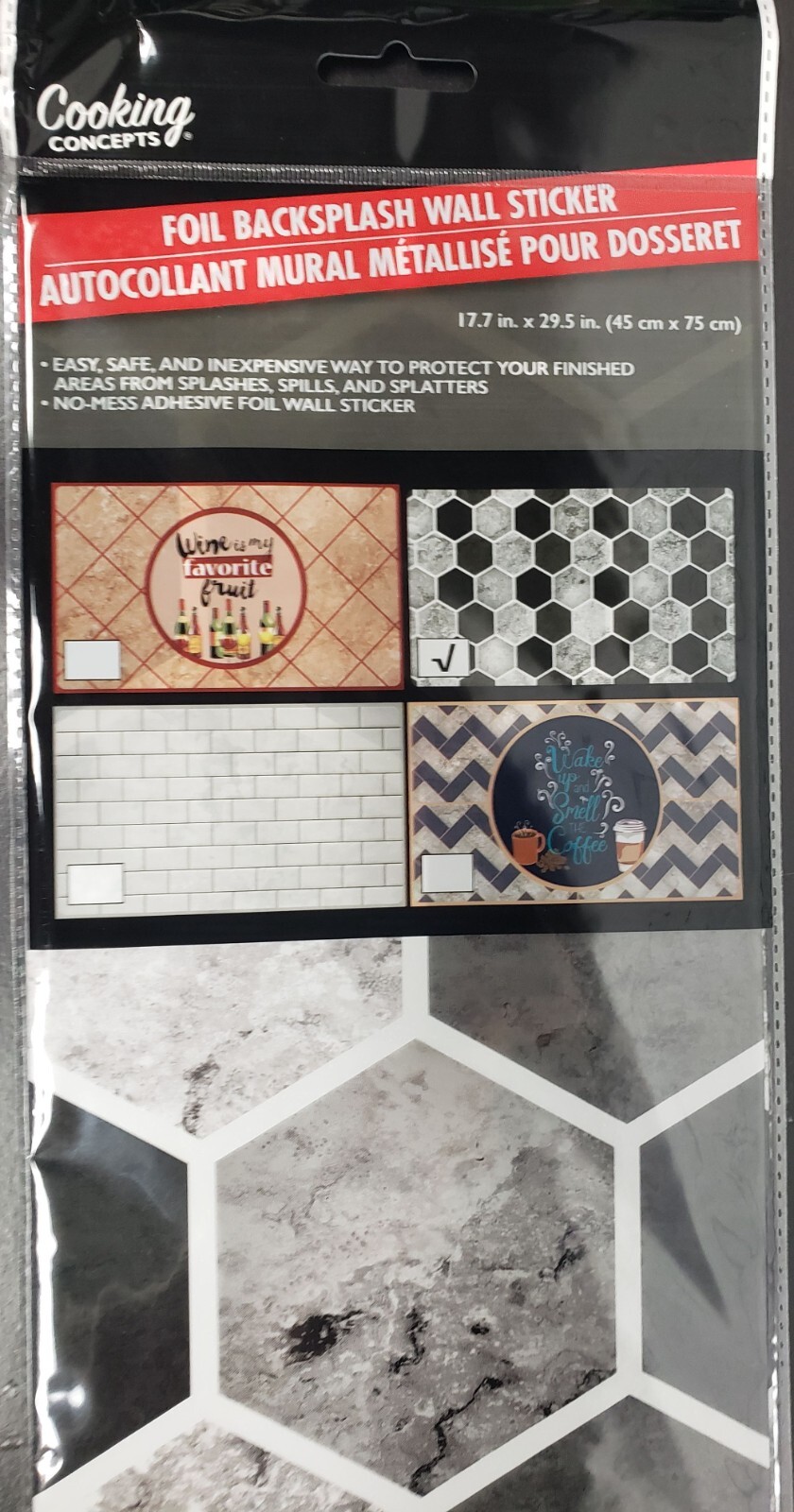 KITCHEN STOVE BACKSPLASH Sticker/Wall Decal, 30" x 18", MARBLE PENTAGONS, GR