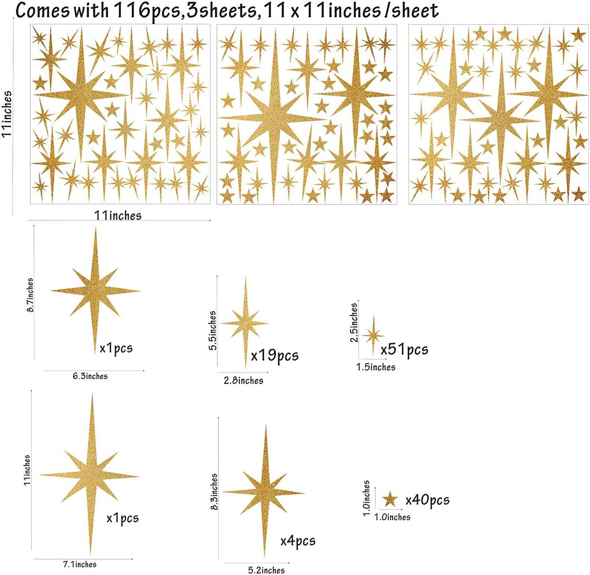 Star Wall Stickers Girls Room Decals Retro Starburst -Vintage Gold