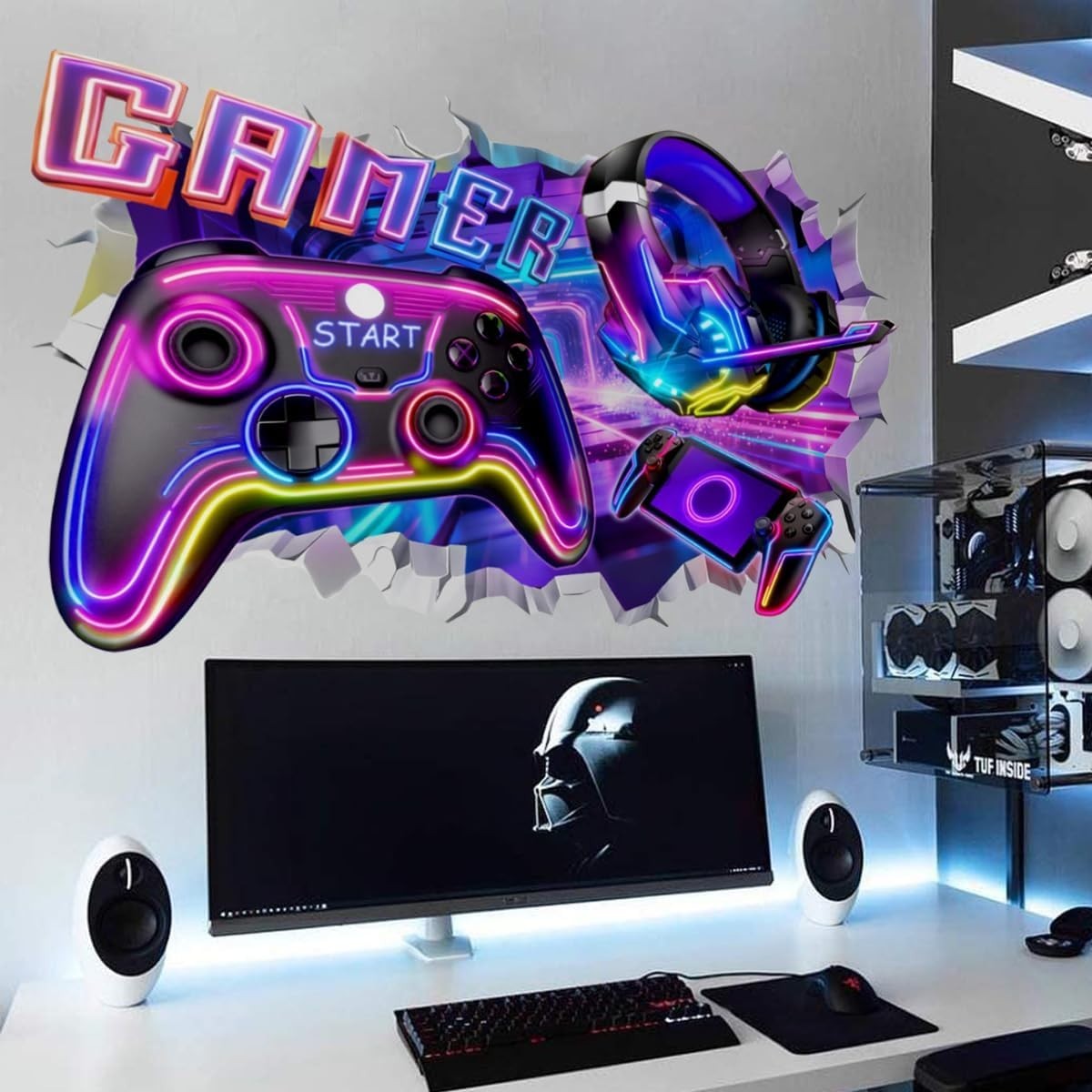 3D Game Room Decor Gaming Room Wall Decals Colorful Gamer Controller Video Gamin