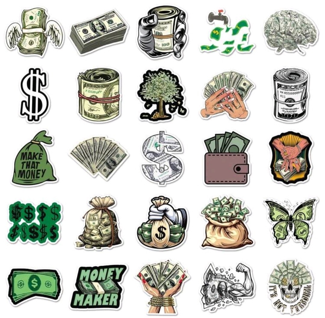 20 Pcs Funny Dollar Signs Money Theme Vinyl Stickers, Waterproof,Laptop, Bottles